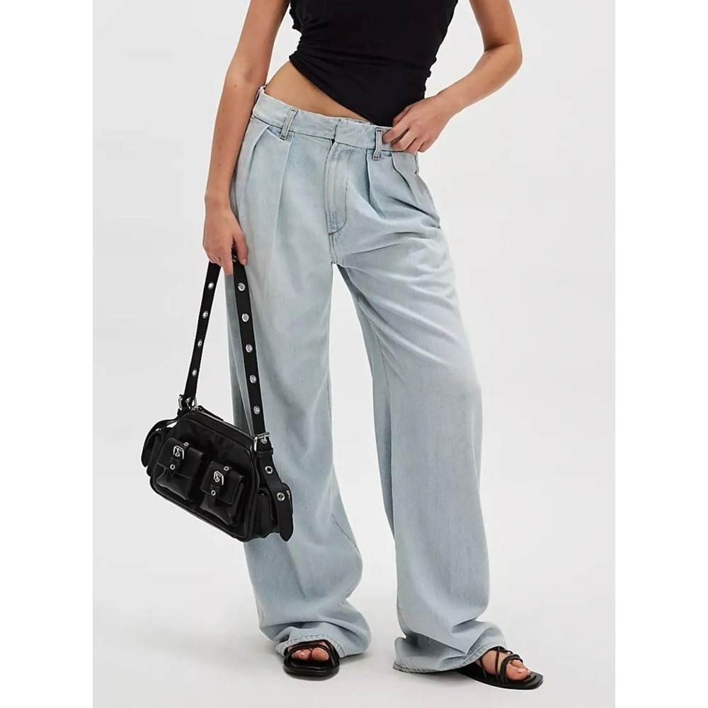 CITIZENS OF HUMANITY Petra Pleated Wide Leg Jeans Light Wash Women's 30 FLAWED